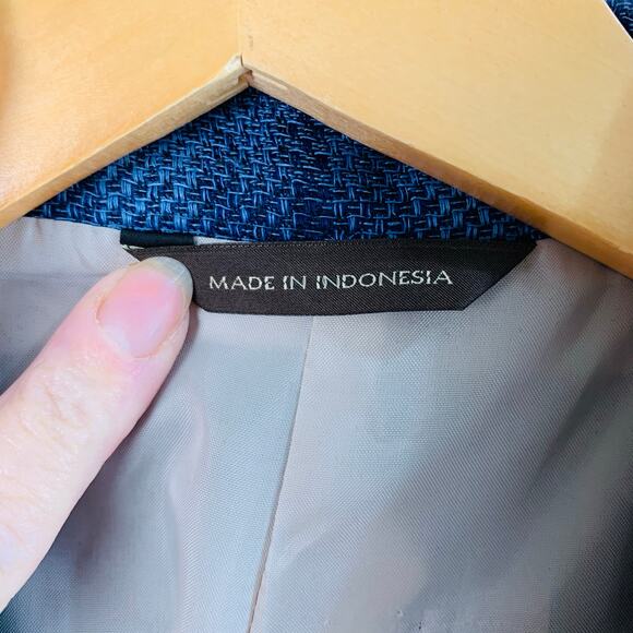 Tasso Elba Size M (39-41) Men's Linen Sport Coat Blazer Jacket Blue Plaid Career - Picture 8 of 9